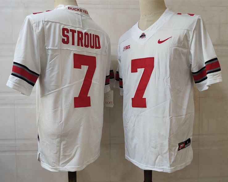 Men Ohio State Buckeyes 7 Stroud White Nike 2025 NCAA Jersey